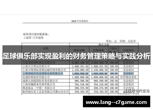 足球俱乐部实现盈利的财务管理策略与实践分析 足球俱乐部实现盈利的财务管理策略与实践分析